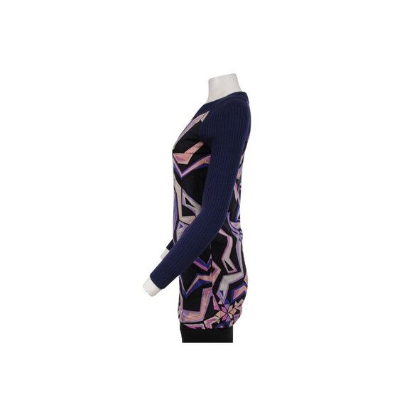 Emilio Pucci Womens Midi Long Sleeve Crew Neck Dress US 6 Blue Purple Wool Long - Picture 7 of 12